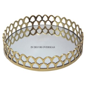 Lujosa calidad Metal chapado en oro enmarcado forma redonda espejo bandeja para servir restaurante y Hotel MESA CENTRO DE MESA Accesorios - Product Image 2