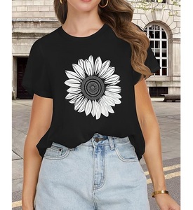 Nouveau Design Service OEM Écologique Numérique Imprimé Femmes 100% Coton À Manches Courtes Col En V Respirant À Séchage Rapide T-shirt - Product Image 4