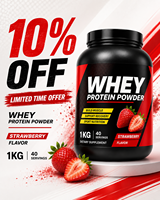 Poudre de Protéine de Lactosérum 1KG 24g de Protéines par Portion Supplément Nutritionnel Sportif Saveur Fraise Prise de Masse Musculaire Soutien à la Récupération OEM