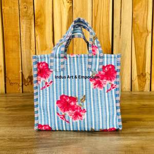 <b>Quilted</b> Cotton Handprinted Reversible Mini <b>Tote</b> <b>Bag</b> Eco-Friendly Sustainable Sturdy Grocery <b>Bag</b> - Product Image 6