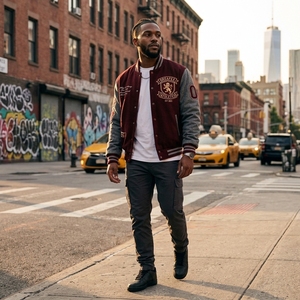 Product Name Custom Burgundy Wool Body Gray Sleeve <b>Letterman</b> <b>Jacket</b> Men's Embroidered Patch College Style Bomber <b>Jacket</b> OEM - Product Image 2