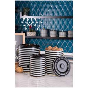 Juego de contenedores de metal triple para cebolla de patata y ajo (3 piezas) Diseño de línea de patrón de línea en blanco y negro - Product Image 1