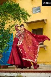 Vestidos Anarkali de Material de seda Vichitra de estilo indio y pakistaní para bodas y festivales, traje de trabajo pesado Salwar Kameez - Product Image 2