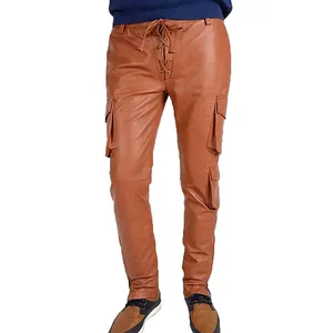 Marchio privato personalizzato taglio logo e cucire prezzo caldo popolare design custom pantaloni in pelle di colore per gli uomini
