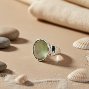 Anillo de Calcedonia de Plata 925 para Mujer con Piedra Preciosa, Chapado en Rodio y Oro, Joyería de Diseño con Engaste de Platino - Product Image 1