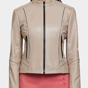 แจ็คเก็ตหนังแกะคุณภาพดีสำหรับผู้หญิง, 2025เสื้อแจ็กเก็ตมอเตอร์ไซด์แบบลำลองมีซิปด้านหน้าเข้ารูปขนาดพิเศษเอวหลายกระเป๋า - Product Image 1