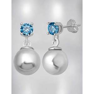New arrival 925 STERLING <b>SILVER</b> 4 MM BLUE ZIRCON STONE 8 MM WHITE SHELL <b>PEARL</b> STUD <b>EARRINGS</b> From Turkey - Product Image 5