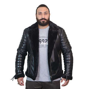 Veste en cuir asymétrique en peau de mouton noir pour homme, modèle B3 - Product Image 2
