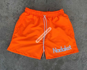 Pantalones cortos de algodón/poliéster personalizados naranja neón transpirables más vendidos, diseño cortavientos de punto, logotipo serigrafiado, cintura elástica - Product Image 2