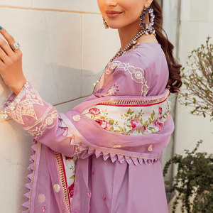 Robes de pelouse imprimées de couleur violet clair pour femmes, costumes de Kameez Shalwar du Pakistan et indien sur tissu de pelouse, vêtements quotidiens - Product Image 5