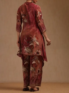 Chic marron Floral Palazzo femmes Kurta tenue coupe ample indien et pakistanais vêtements robe pour dames tenue quotidienne - Product Image 3