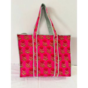Durable <b>Lightweight</b> Cotton Tote <b>Bag</b> Hand Block Quilted Boho Style <b>Beach</b> Carry <b>Bag</b> Medium Size Washable-for Daily Use or Gift - Product Image 3