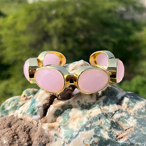 กำไลข้อมืออัญมณีสีชมพูคาลซิโดนีหรูหรากำไลข้อมือชุบทอง18K สำหรับผู้หญิงดีไซน์ใหม่ - Product Image 2