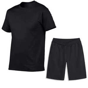 New Men's Casual Solid Tracksuit <b>Set</b> 2-Piece Breathable 100% Cotton <b>Knitted</b> Short Sleeve T-Shirt & Shorts - Product Image 4