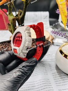 Reloj de Cristal Rojo con Incrustaciones de Diamantes Moissanite VVS, Caja de Plata 925, Estilo Hip Hop, Lujoso, Resistente al Agua, Movimiento Digital, Unisex - Product Image 2