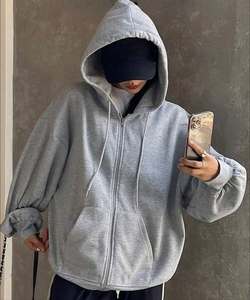 Sudadera con capucha de 100% algodón para hombre Street-Style Heavyweight con cremallera, estampado, diamantes de imitación aplicados con calor y acabado de lavado ácido - Product Image 4