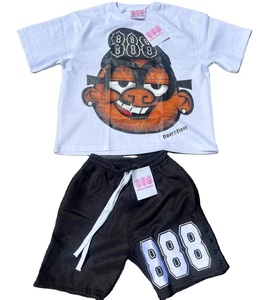 Conjunto de camiseta y pantalones cortos de algodón 100% para hombre, traje de verano de dos piezas, ropa de moda informal ligera de Color sólido para actividades diarias - Product Image 1