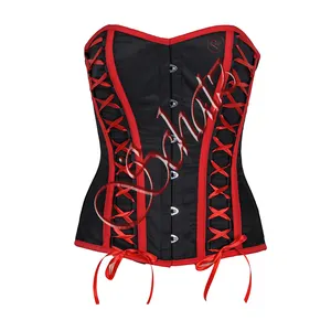 OEM Design Custom 3 Layer Overbust Corset made of High quality Satin Fabric and Ribbon Lace-Ups Shapers Corsets