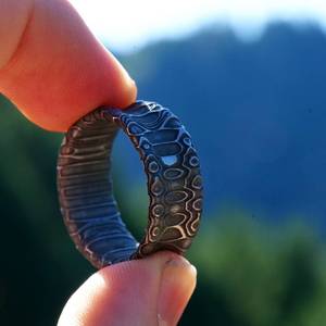 OEM Customizable Damascus Steel <b>Engagement</b> <b>Ring</b> <b>Unique</b> Inverted Profile DIY Woodgrain Design Stainless Steel Customizable Knives - Product Image 2