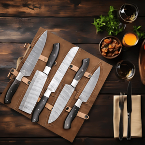 Ensemble de couteaux de chef en acier au carbone faits à la main 5 pièces rasoir tranchant à haute teneur en carbone forgé personnalisable en gros manche en bois durable - Product Image 3