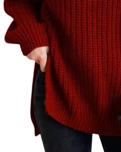 Manufacturer Customized Women <b>Red</b> Turtleneck Knitted Sweater Winter Warm Ribbed Long Sleeve Casual Loose Fit Pullover Fashion - Product Image 5