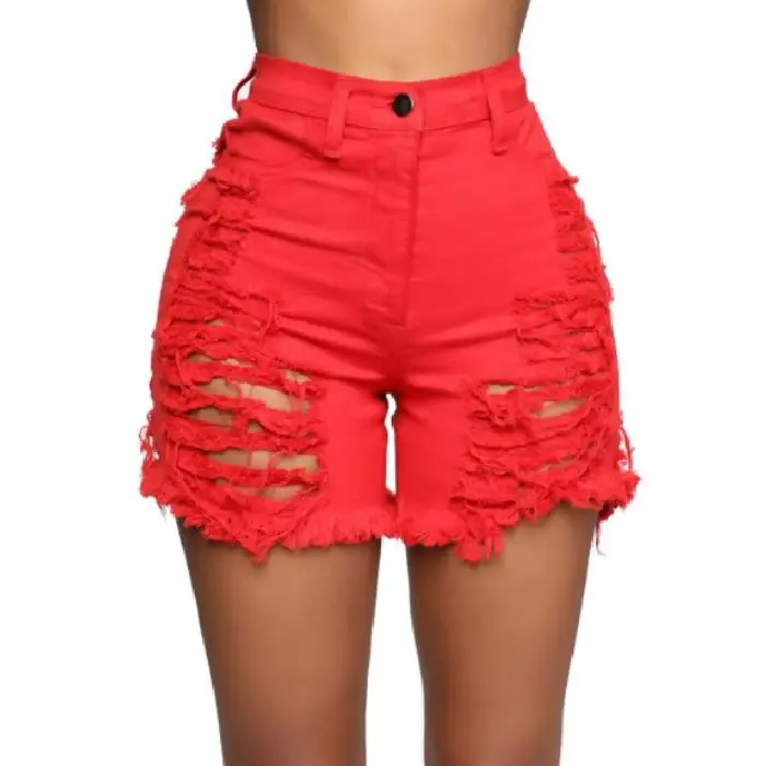 Summer Pockets Button Up Black White Skinny Curly waist Belt High Waist Sexy Ripped Denim Shorts For Women & ladies