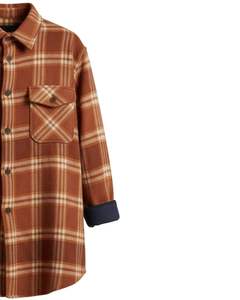 Camisa de Franela a Cuadros Marrón Oxidado Personalizada para Hombre, Chaqueta de Manga Larga con Botones, Sobrecamisa Cálida con Bolsillos Dobles en el Pecho - Product Image 3