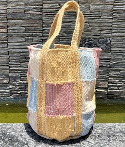 Bohemian Style Woven Jute Tote <b>Bag</b> Multi-Color Panelled Open Top Eco-Friendly Women's Summer Beach Shopping <b>Bag</b> - Product Image 1