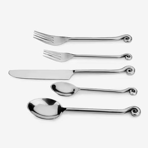 Mirrored Steel Metal Food Safe Flatware Set With Blue Enamel Handle <strong>2</strong> Spoon <strong>1</strong> Fork and <strong>1</strong> Knife Gold <strong>Cutlery</strong> Set <strong>in</strong> Acrylic - Product Image 2