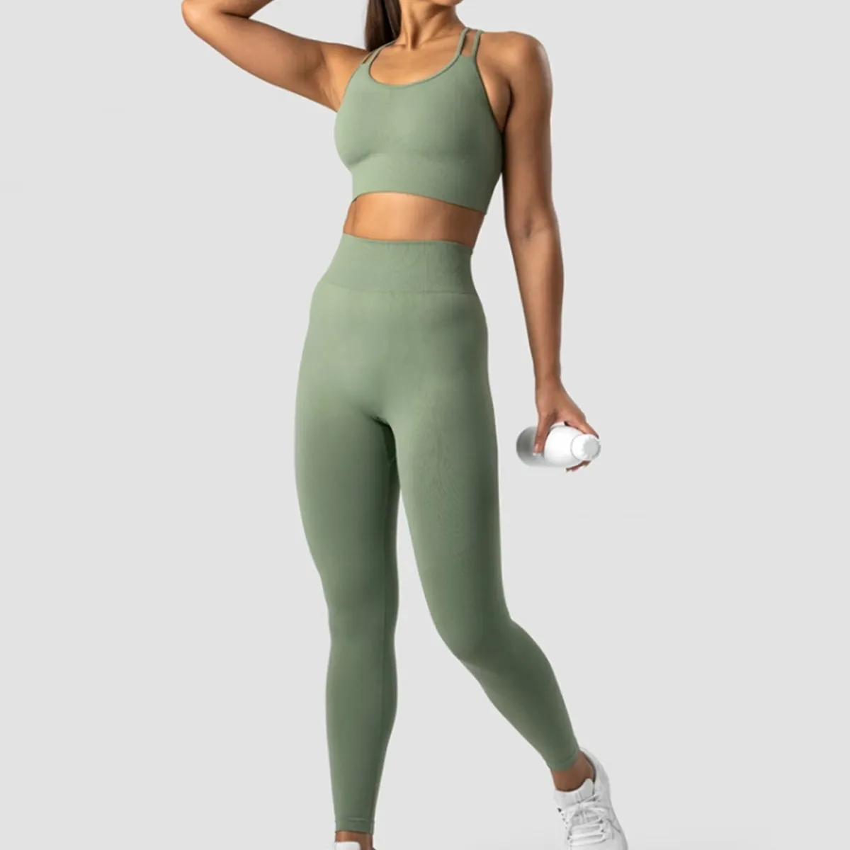 2023 Baru 2 Pcs Gratis Pertandingan Kualitas Tinggi Legging Mulus Celana Pendek Bra Set Wanita Latihan Gym Yoga Olahraga Set Pakaian Aktif