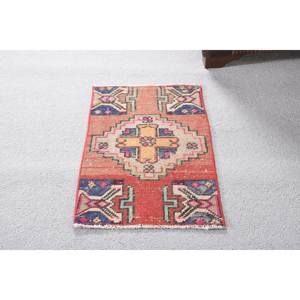 Grand tapis bohème en laine de 1,3x2,4 pieds, motif patchwork rouge et beige pour entrée ou couloir, avec support en latex - Product Image 5