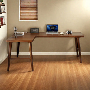 Bureau d'écriture en bois massif en forme de L avec poste informatique, mobilier de bureau exécutif pour la maison DESK-0075 - Product Image 1