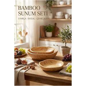 Ensemble de 3 bols à salade ondulés en bambou écologique, faits à la main - Product Image 3