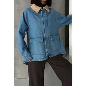 Chaqueta vaquera larga para mujer con cuello de terciopelo - Product Image 3