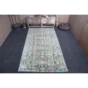 พรมตุรกีวินเทจขนาด 4.9x8.9 ฟุต, พรมปูพื้น, พรมขนสัตว์สีเขียว - Product Image 1