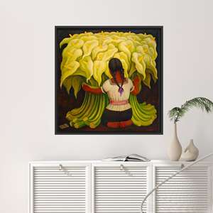 Lienzo Impreso: Niña Mexicana con Lirios, Arte de Frida Kahlo, Marco Negro - Product Image 1