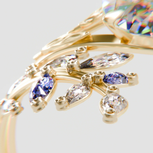 Luxury Oval Cut Diamond <b>Ring</b> for Women Gold Plated Floral Leaf <b>CZ</b> Engagement Wedding <b>Ring</b> - Product Image 3