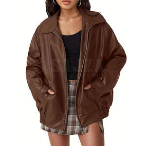 Blouson aviateur en cuir pour femmes à la mode vêtements d'extérieur élégants avec taille côtelée pour streetwear et style quotidien - Product Image 1