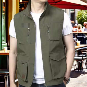 Whole Sale Custom Lightweight Sleeveless Puffer Jacket <b>Men</b> Canvas Stand Collar Front Logo Warm Outdoor Winter Vest - Product Image 2