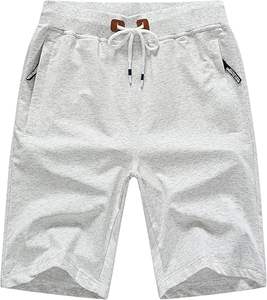 Pantalones cortos informales de algodón 100% para hombre con cordón en la cintura elástica y bolsillos con cremallera Patrón sólido Impresión digital ecológica - Product Image 5