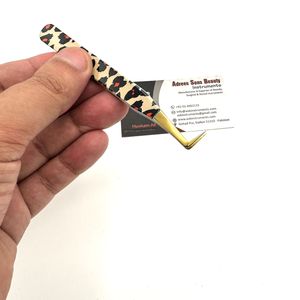 Pince d'extension de cils en acier inoxydable durable pour botte mince à 90 degrés Pointe en fibre d'isolation à imprimé léopard Beauté durable - Product Image 3