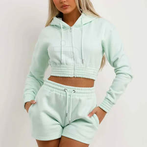 Traje de sudor recortado para mujer superventas de calidad premium Color sólido cómodo traje de sudor recortado para mujer a la venta - Product Image 1