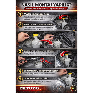 Nissan Micra K13 2011-2014 Windshield <b>Washer</b> Fluid Reservoir (Water Spray Nozzle)-Original Quality Plastic - Product Image 3
