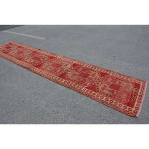 Alfombra de área de lana turca Vintage rojo Beige 29X13,8 pies rectángulo grande patrón de retazos abstractos 10mm de espesor respaldo de látex nuevo" - Product Image 2