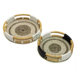 Plateau de service personnalisé en rotin jonc de mer pour la maison élégance classique pour le stockage des aliments et le service à thé et café - Product Image 6