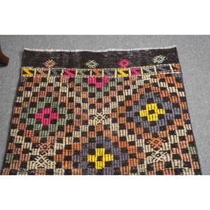 2.7x9 ft Kilim Turkish Rug, <b>Brown</b> Patchwork Vintage Rug <b>Wool</b> - Product Image 4