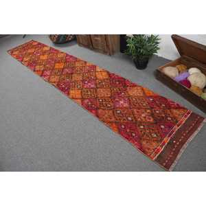 Vintage Turkish <b>Rug</b>, 2.1x12.8 ft Herki <b>Rug</b>, Orange <b>Runner</b> Floral <b>Rug</b> - Product Image 4