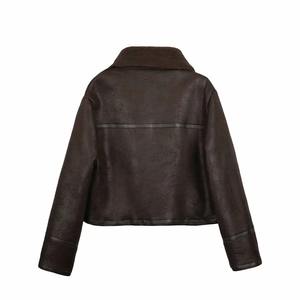 Chaqueta de cuero estilo motociclista con cuello y mangas largas para mujer, abrigo de cuero para otoño, nueva chaqueta con cremallera decorativa para mujer - Product Image 6