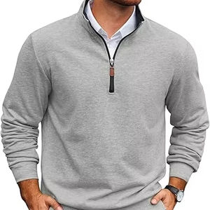 Sweat-shirts à manches longues en coton léger de qualité supérieure pour hommes, à fermeture éclair sur le devant - Product Image 1