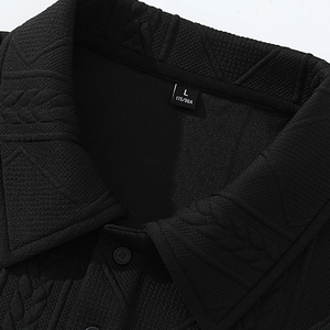 Sweat-shirt noir à manches longues décontracté pour homme Veste boutonnée à revers en jacquard épais Coupe surdimensionnée Lavable en machine - Product Image 2